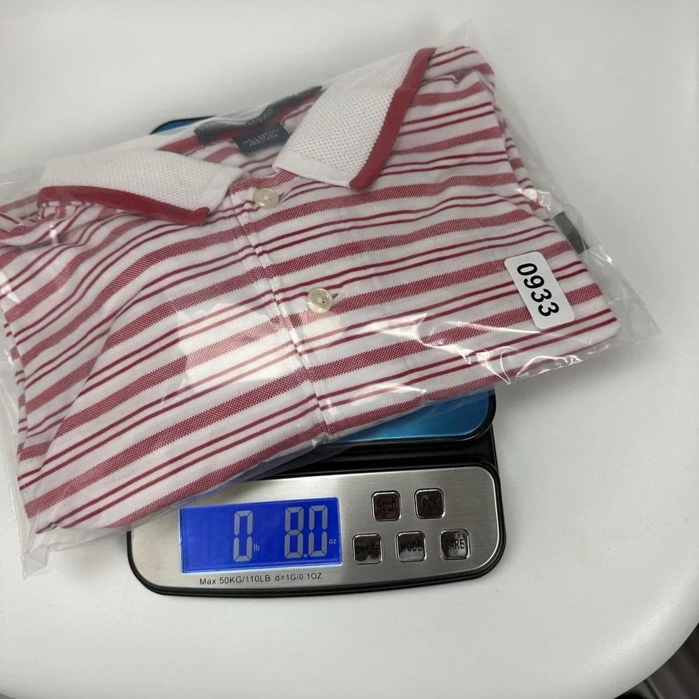 Daniel Cremieux Collection Large Mens Polo Shirt Red White Stripe Short Sleeve